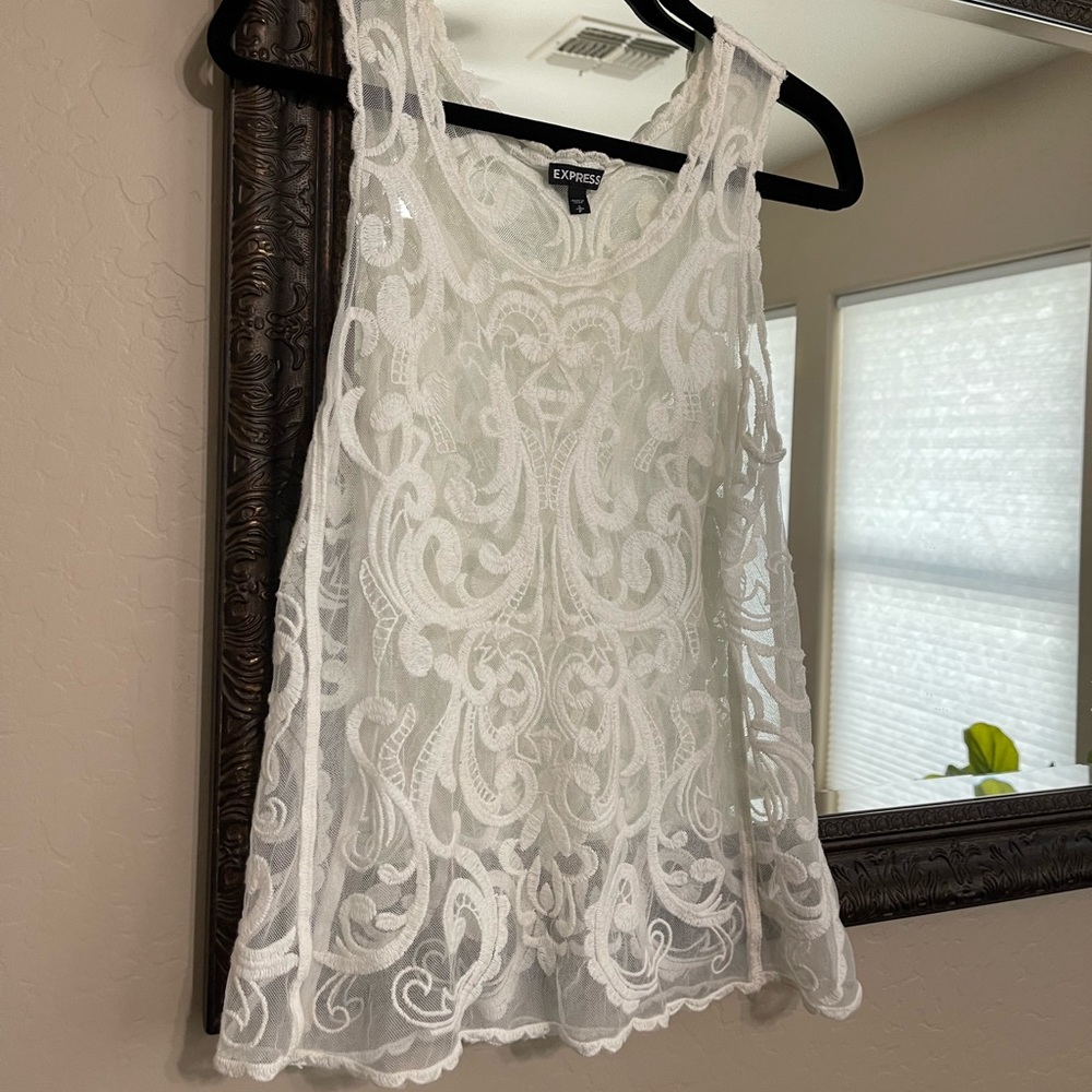 Express vintage 90’s lace embroidered tank top Small boho white cream - Picture 1 of 4